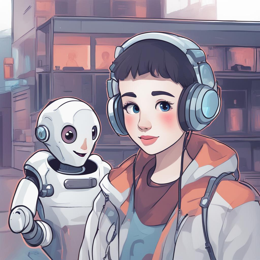 Painting of a human with a friendly AI robot